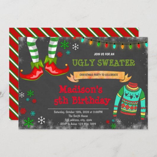 Ugly Sweater Kerstparty Uitnodiging (Voorkant / Achterkant)