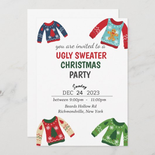 Ugly Sweater Kerstparty Uitnodiging (Voorkant / Achterkant)