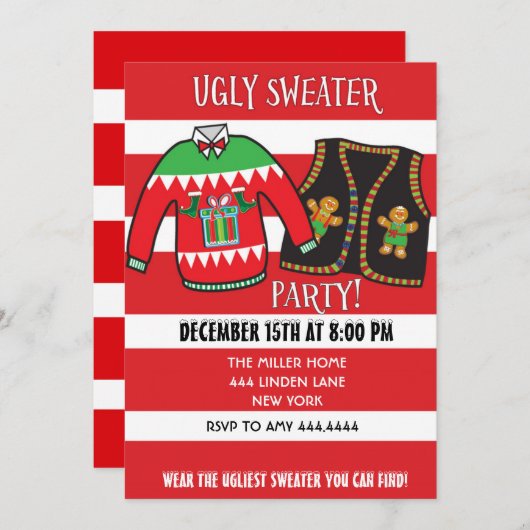 Ugly Sweater Kerstparty Uitnodiging (Voorkant / Achterkant)