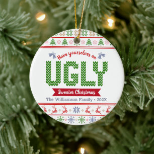 Ugly Sweater kersttacky Nordic Red Green Knit Keramisch Ornament