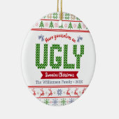 Ugly Sweater kersttacky Nordic Red Green Knit Keramisch Ornament (Rechts)