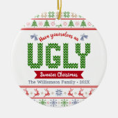 Ugly Sweater kersttacky Nordic Red Green Knit Keramisch Ornament (Voorkant)