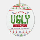 Ugly Sweater kersttacky Nordic Red Green Knit Keramisch Ornament (Links)
