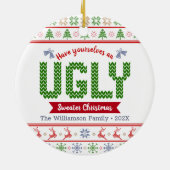 Ugly Sweater kersttacky Nordic Red Green Knit Keramisch Ornament (Achterkant)