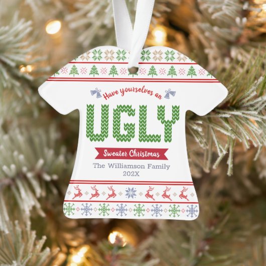 Ugly Sweater kersttacky Nordic Red Green Knit Ornament (Boom)