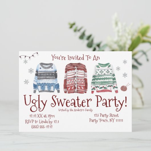 Ugly Sweater Kerstuitnodiging Kaart (Staand voorkant)