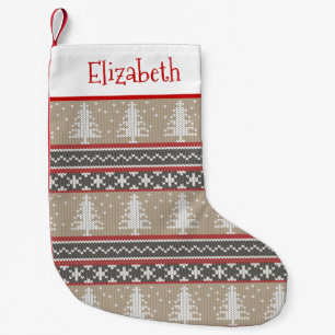 Ugly Sweater Knit-kerstpatroon   Tan en Rood Kleine Kerstsok