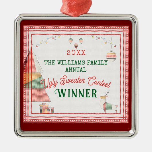 Ugly Sweater Lelijkste Wedstrijd Kerstvakantie Metalen Ornament (Voorkant)