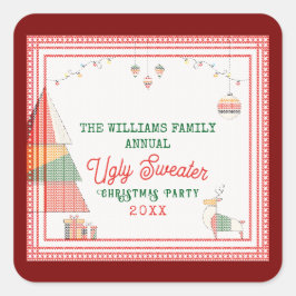 Ugly Sweater Lelijkste Wedstrijd Kerstvakantie Vierkante Sticker