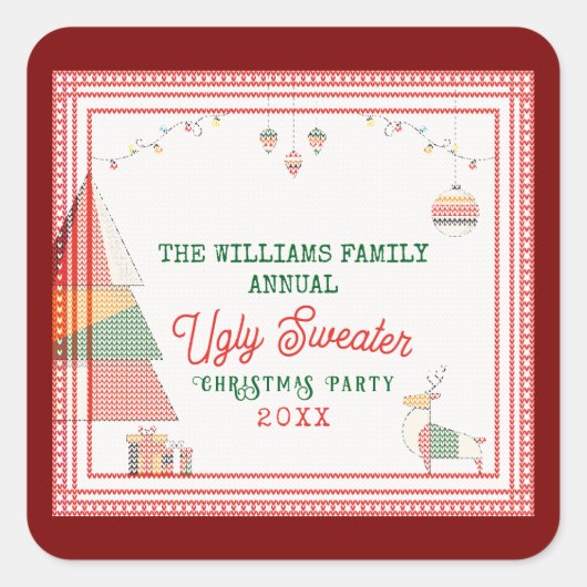 Ugly Sweater Lelijkste Wedstrijd Kerstvakantie Vierkante Sticker (Voorkant)
