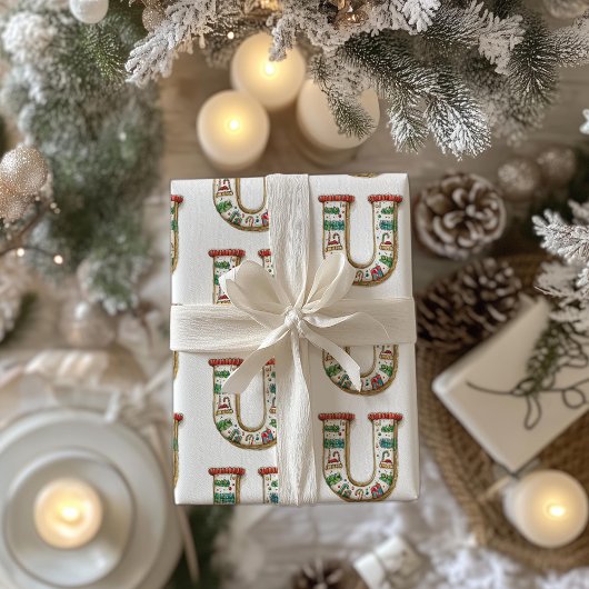 Ugly Sweater Letter U Kerst Cadeaupapier