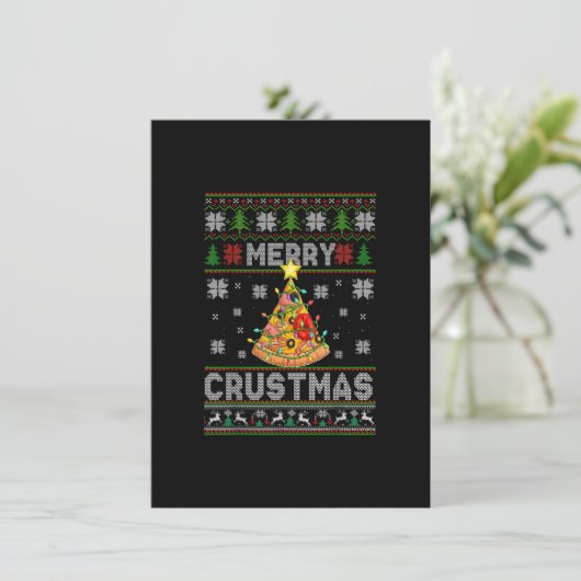 Ugly Sweater Merry Crustmas Pizza Pie Kerstmis Kaart (Staand voorkant)