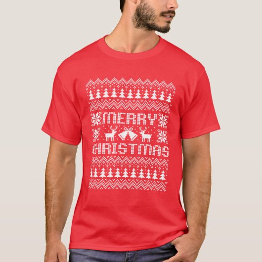 Ugly sweater Merry kerst white T-shirt (Voorkant)