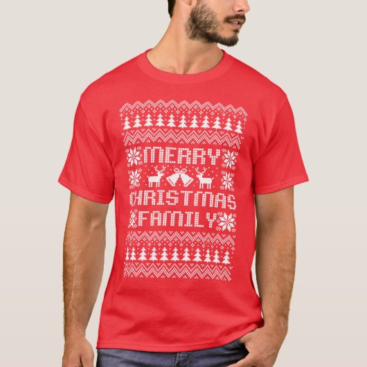 Ugly sweater Merry Kerstfamilie wit T-shirt (Voorkant)