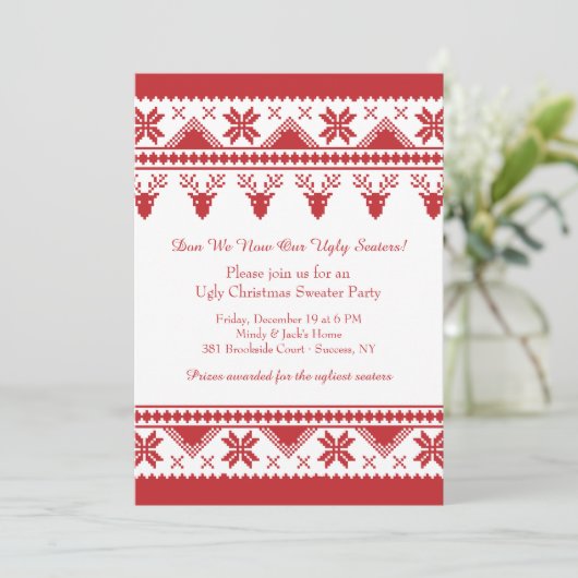 Ugly Sweater met rendieruitnodiging Kaart (Staand voorkant)