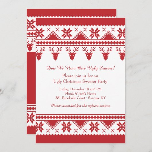 Ugly Sweater met rendieruitnodiging Kaart (Voorkant / Achterkant)