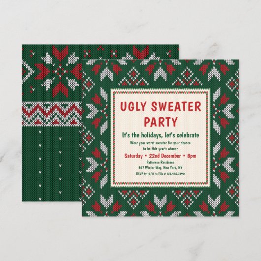 Ugly Sweater Modern Holiday Party Kaart (Voorkant / Achterkant)