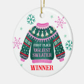 Ugly Sweater Party 1e plaats Winnaar wedstrijd Keramisch Ornament (Links)