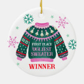 Ugly Sweater Party 1e plaats Winnaar wedstrijd Keramisch Ornament (Achterkant)