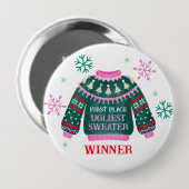 Ugly Sweater Party 1e plaats Winnaar wedstrijd Ronde Button 4,0 Cm (Voorkant /achterkant)