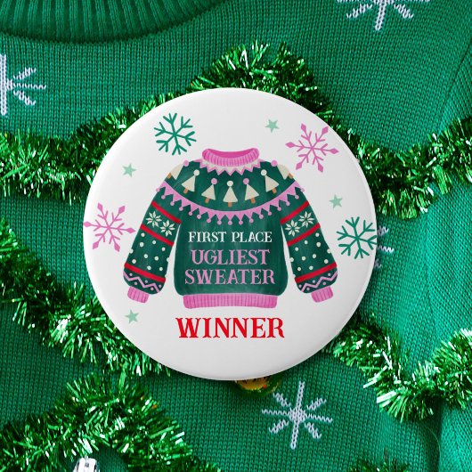 Ugly Sweater Party 1e plaats Winnaar wedstrijd Ronde Button 4,0 Cm