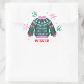 Ugly Sweater Party 1e plaats Winnaar wedstrijd Ronde Sticker (Tas)