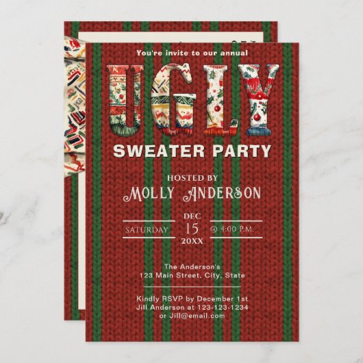 Ugly Sweater Party Bewaar de datum Save The Date (Voorkant / Achterkant)