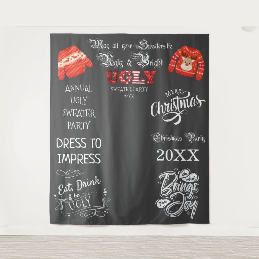 Ugly Sweater Party Fotoshoot Achtergrond Wandkleed (Voorkant)