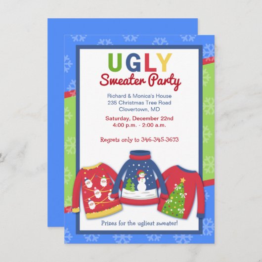 Ugly Sweater Party Gepersonaliseerd Holiday Uitnod Kaart (Voorkant / Achterkant)