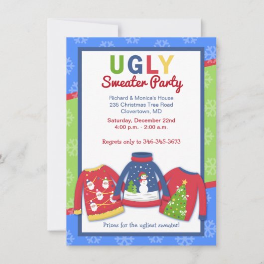 Ugly Sweater Party Gepersonaliseerd Holiday Uitnod Kaart (Voorkant)