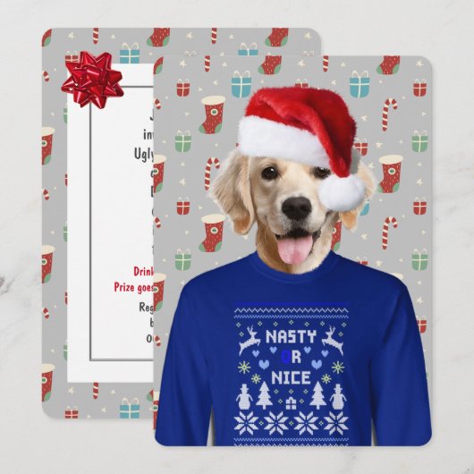 Ugly Sweater Party Golden Retriever Invitation Kaart (Voorkant / Achterkant)