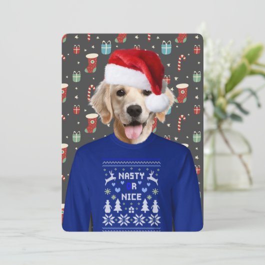 Ugly Sweater Party Golden Retriever Invitation Kaart (Staand voorkant)