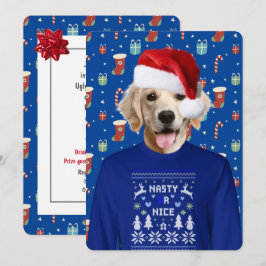 Ugly Sweater Party Golden Retriever Invitation Kaart