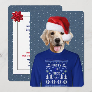 Ugly Sweater Party Golden Retriever Invitation Kaart