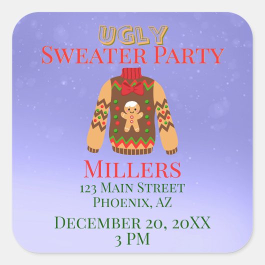 Ugly Sweater Party Herinnering Vierkante Sticker (Voorkant)