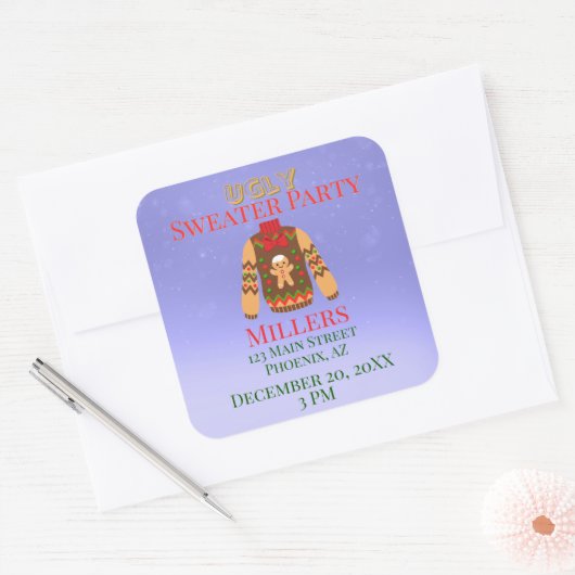 Ugly Sweater Party Herinnering Vierkante Sticker (Envelop)