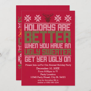 Ugly Sweater Party Holiday Invitations Kaart
