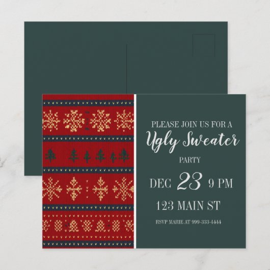 Ugly Sweater Party Invitation  Briefkaart (Voorkant / Achterkant)