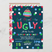 Ugly Sweater Party Invitation Eat Drink & Be Ugly Kaart (Voorkant / Achterkant)