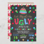 Ugly Sweater Party Invitation Eet Drink & Wees lel Kaart (Voorkant / Achterkant)