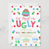 Ugly Sweater Party Invitation Eet Drink & Wees lel Kaart (Voorkant)