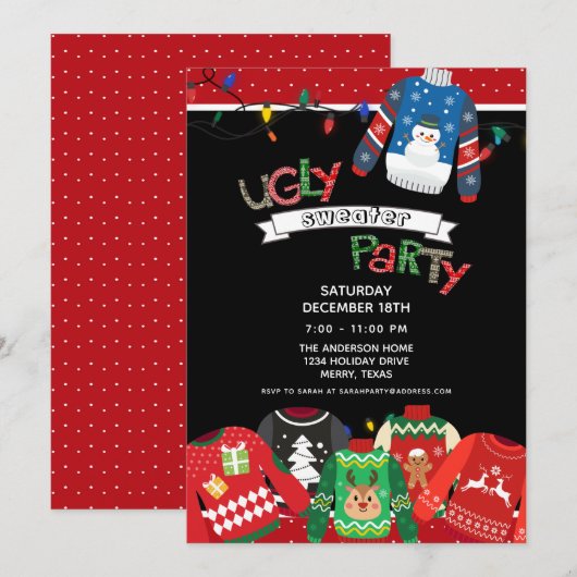 Ugly Sweater Party Invitation Kaart (Voorkant / Achterkant)