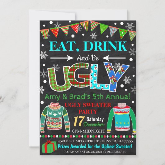 Ugly Sweater Party Invitation Kaart (Voorkant)