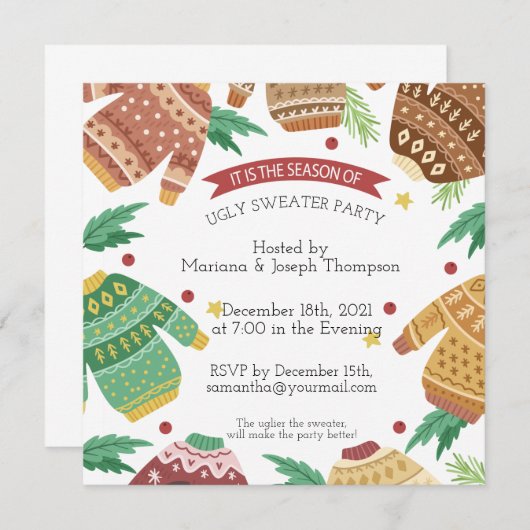 Ugly Sweater Party Invitation Kaart (Voorkant / Achterkant)