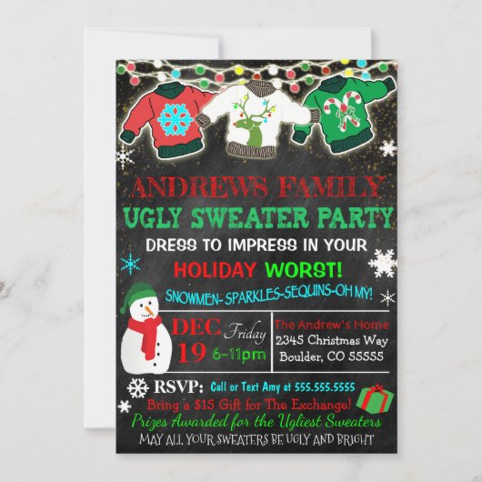 Ugly Sweater Party Invitation Kaart (Voorkant)