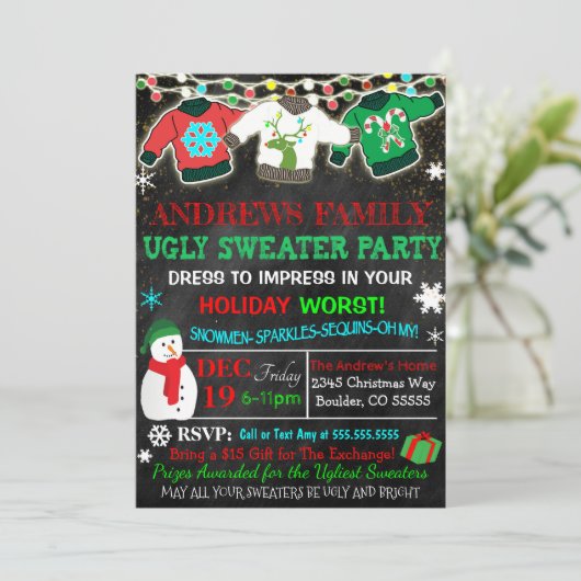 Ugly Sweater Party Invitation Kaart (Staand voorkant)