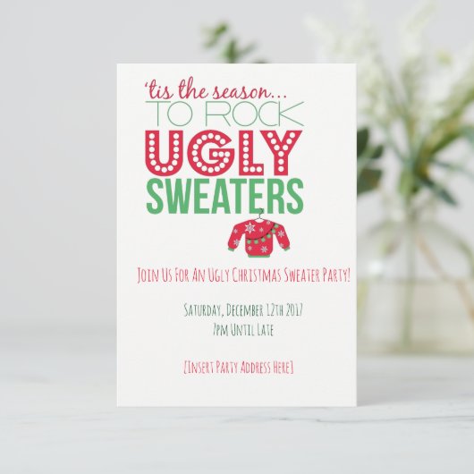 Ugly Sweater Party Invitation Kaart (Staand voorkant)