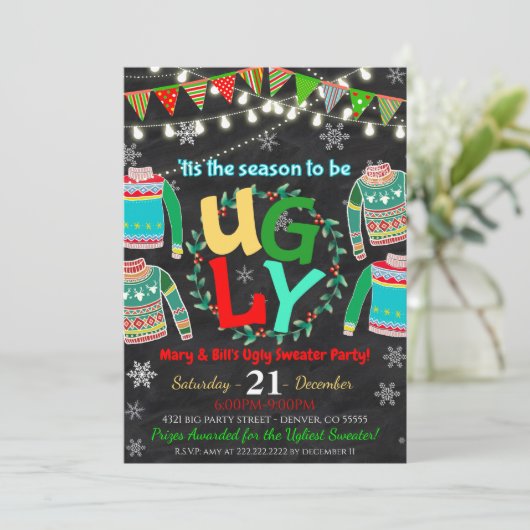 Ugly Sweater Party Invitation Kaart (Staand voorkant)