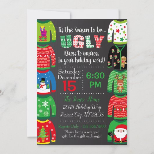 Ugly Sweater Party Invitation - Kerstfeest Kaart (Voorkant)