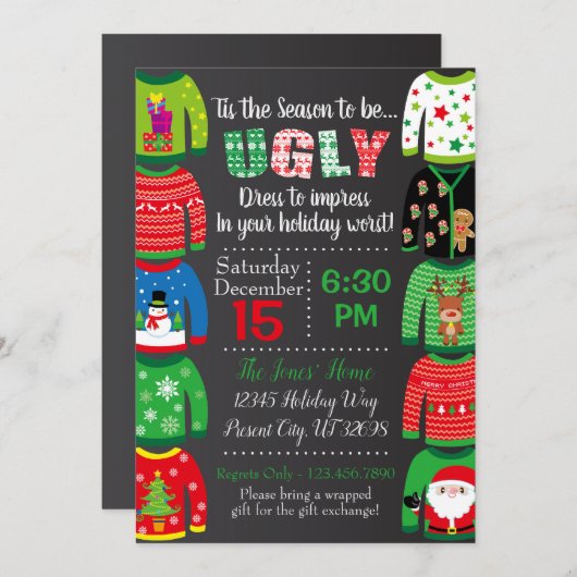 Ugly Sweater Party Invitation - Kerstfeest Kaart (Voorkant / Achterkant)